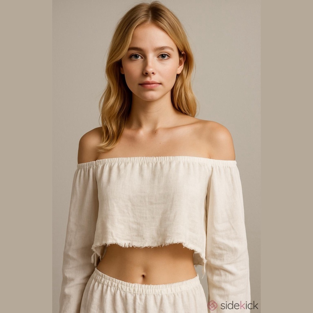 Faithfull The Brand Off Shoulder Linen Blouse White Boho Peasant Top Size 2